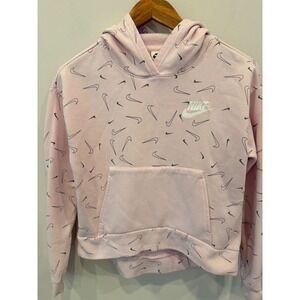 Nike Girls‎ Pink Hoodie Youth XL | Allover Swoosh Logo Pullover Sweatshirt